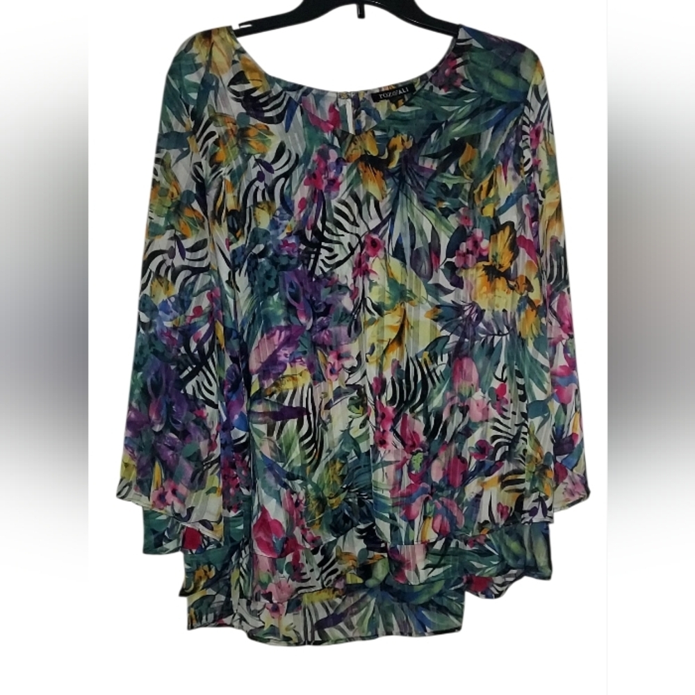 Roz & Ali Multicolor Flowy 3/4 Sleeve Tropical Print Blouse